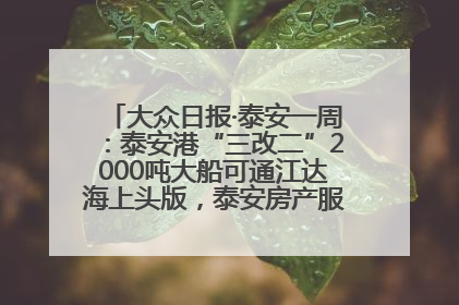 大众日报·泰安一周：泰安港“三改二”2000吨大船可通江达海上头版，泰安房产服务改革经验全省推广