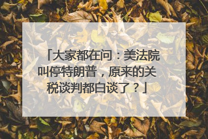 大家都在问：美法院叫停特朗普，原来的关税谈判都白谈了？
