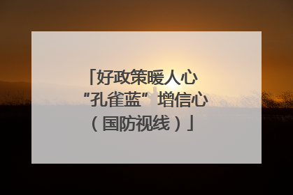 好政策暖人心 “孔雀蓝”增信心（国防视线）