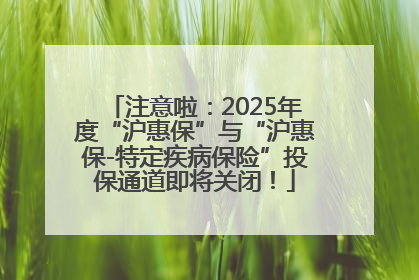 注意啦：2025年度“沪惠保”与“沪惠保-特定疾病保险”投保通道即将关闭！